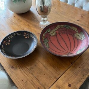 Decorative Red and Black Bowls with Leaf Design